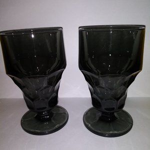 2 Large Viking Dark Grey Footed Glasses / Tumblers Set